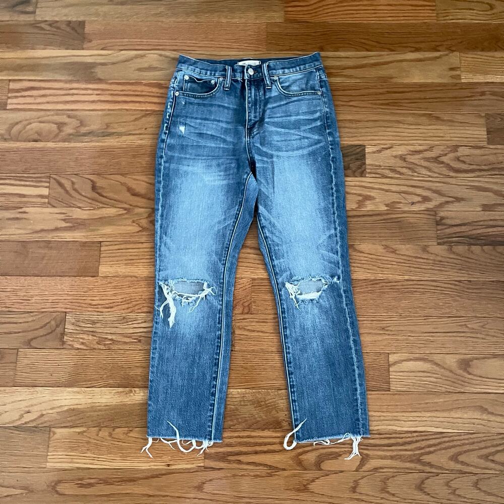 Madewell Slim Boyjean Jeans 26 High Rise Slim Crop Knee Rip Distressed Denim